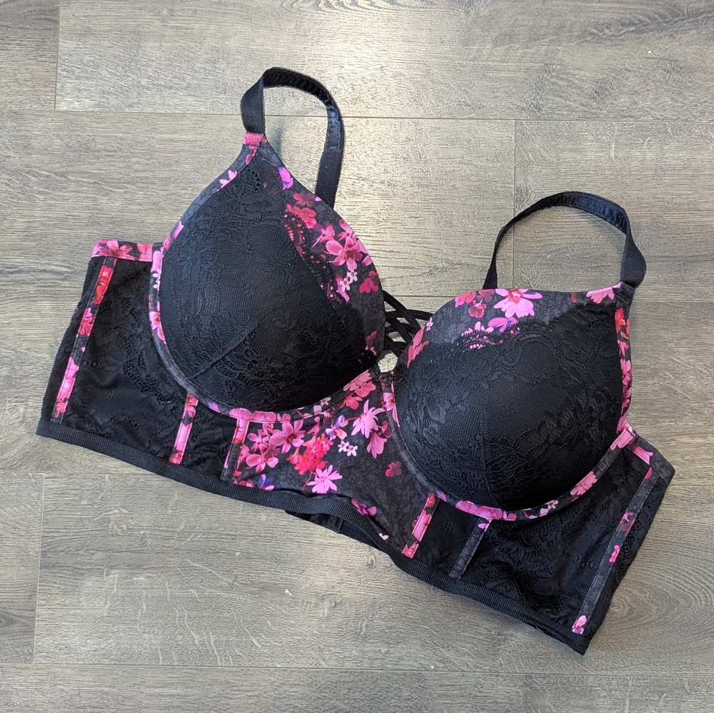 Torrid XO Plunge Floral Lace Push Up Bra 46DD